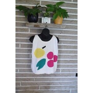 VTG Jimmy Garcia New York Vintage Hand Loomed Fruit Lemon Knit Sweater Tank M